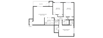 A black and white floor plan of a house with a balcony.
