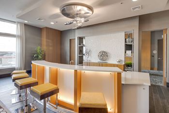 Resident clubhouse with multiple social zones and catering kitchen
