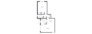 A floor plan of a house with a bedroom, a dining room, a living room, a kitchen, a bathroom, and a laundry area.