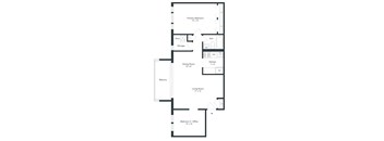 A floor plan of a house with a living room, dining room, kitchen, two bedrooms, a bathroom, and storage.