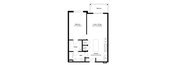 a floor plan of a small house with a bedroom and a living room