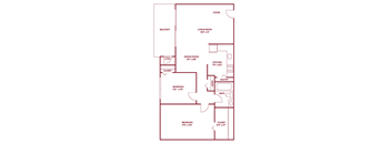 A red floor plan of a house with labeled rooms.