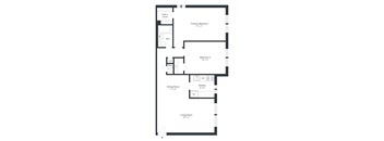 A floor plan of a house with a living room, dining room, kitchen, two bedrooms, and a bathroom.
