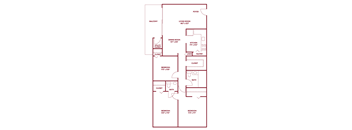 A red floor plan of a house with labeled rooms.