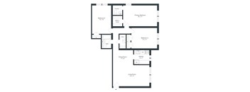 A floor plan of a house with a living room, dining room, kitchen, and three bedrooms.