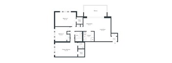 A floor plan of a house with a living room, dining room, kitchen, and three bedrooms.
