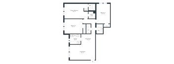 A floor plan of a house with a living room, dining room, kitchen, and three bedrooms.