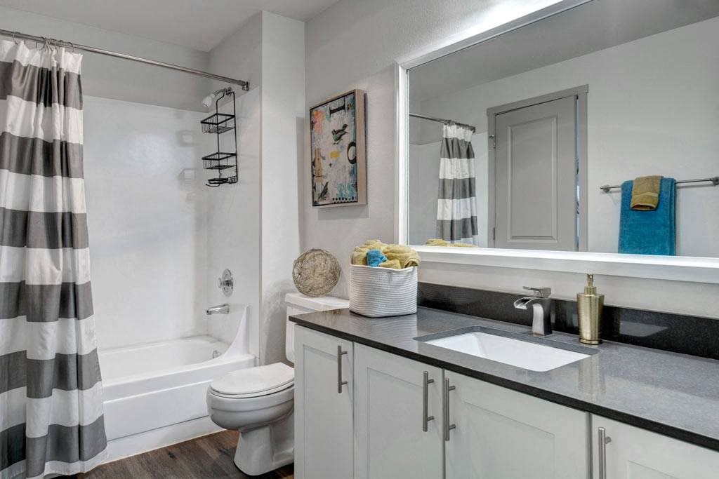 a bathroom with a sink toilet and bathtub