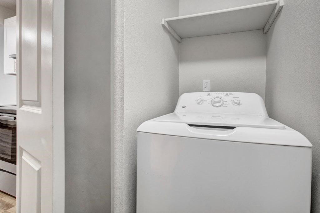 a washer and dryer in a room