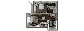 a stylized floor plan with a bedroom and a bathroom