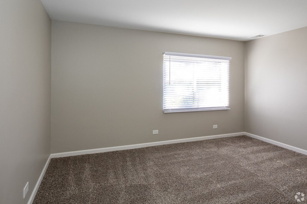 an empty room with carpet and a window