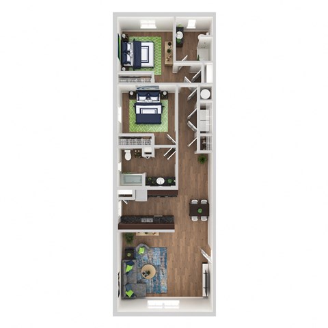 a floor plan of an apartment with two bedrooms and a living room