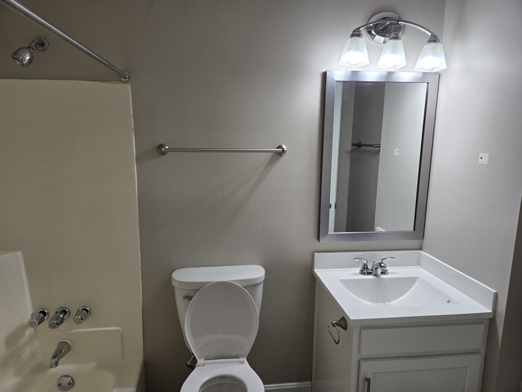 A white toilet sits next to a sink in a bathroom.
