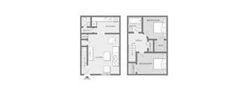 A floor plan of a two bedroom apartment.