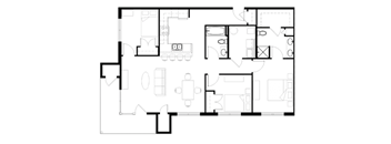 A black and white floor plan of a house with multiple rooms.