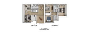 a floor plan of the sycamore 3 bedroom apartment