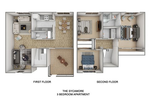 a floor plan of the sycamore 3 bedroom apartment