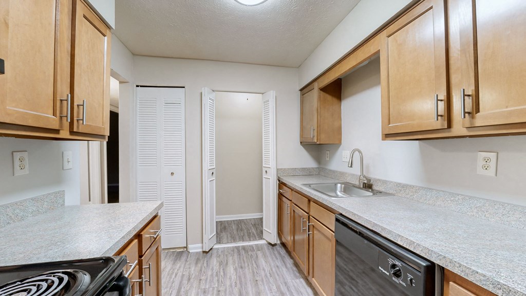 a kitchen with a sink and cabinets in a house