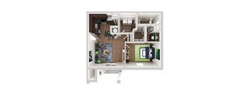 a floor plan 1 bedroom with 2 baths