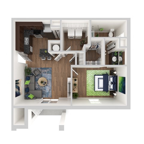 a floor plan 1 bedroom with 2 baths