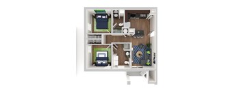 a 3d floor plan of an apartment with a bedroom and a living room