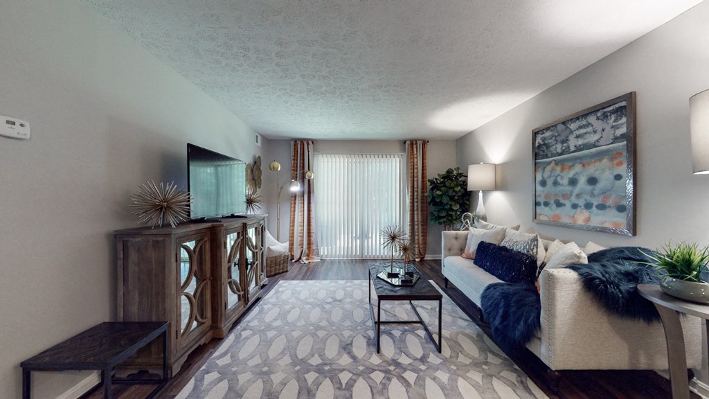 our apartments offer a living room with a couch and a tv