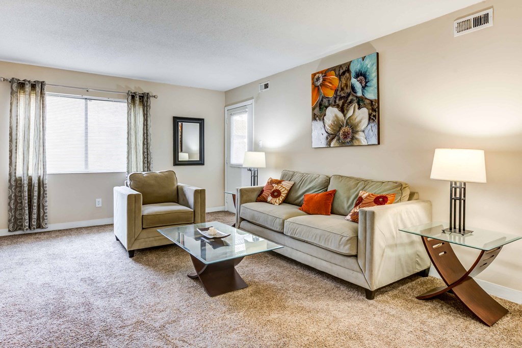 a living room with a couch and a chair