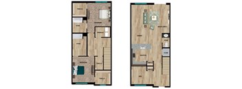 A floor plan of a two-story house with labeled rooms.