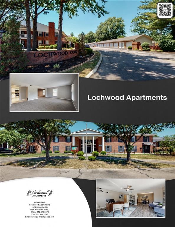 a brochure for lockwood apartments with photos of the building and