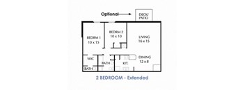 2 Bedroom, 1.5 Bathroom Extended
