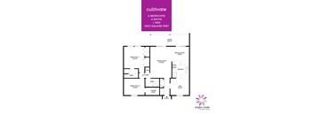 A floor plan for a 1200 square foot home with two bedrooms and two baths.