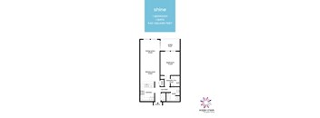 A floor plan for a 1 bedroom, 1 bath apartment of 940 square feet.