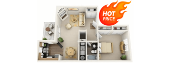 A floor plan of a small apartment with a "HOT PRICE" label.