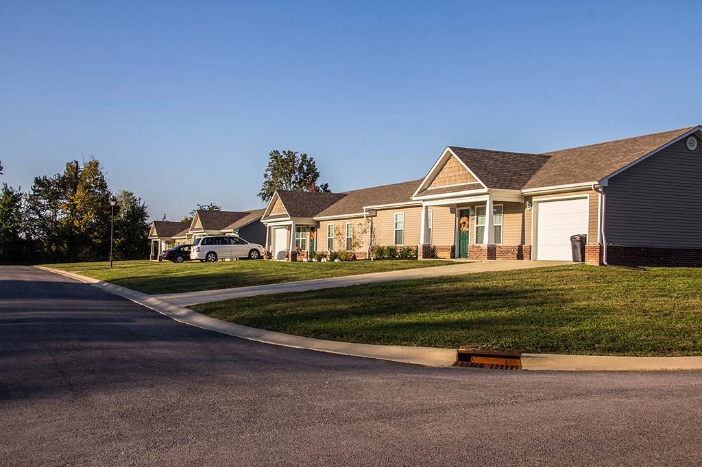 a row of houses on the side of a street