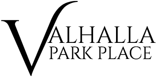 A logo with a large letter V and the words Valhalla Park Place.