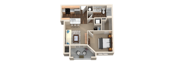 1 Bed 1 Bath 3D Floor Plan at Plantation Crossing, LA, 70508