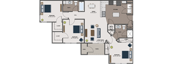 A floor plan of a house with labeled rooms such as bedroom, kitchen, and living room.