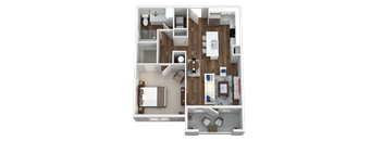 1 Bed 1 Bath 3D Floor Plan at Aventura at Wild Horse Creek, Chesterfield, MO