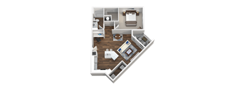 1 Bed 1 Bath 3D Floor Plan at Aventura at Wild Horse Creek, Chesterfield, MO, 63017