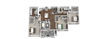 3 Bed 2 Bath 3D Floor Plan at Aventura at Wild Horse Creek, Chesterfield, MO, 63017