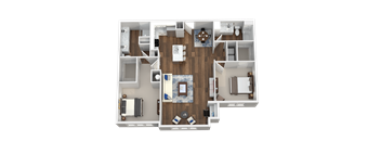 2 Bed 2 Bath 3D Floor Plan at Aventura at Wild Horse Creek, MO, 63017