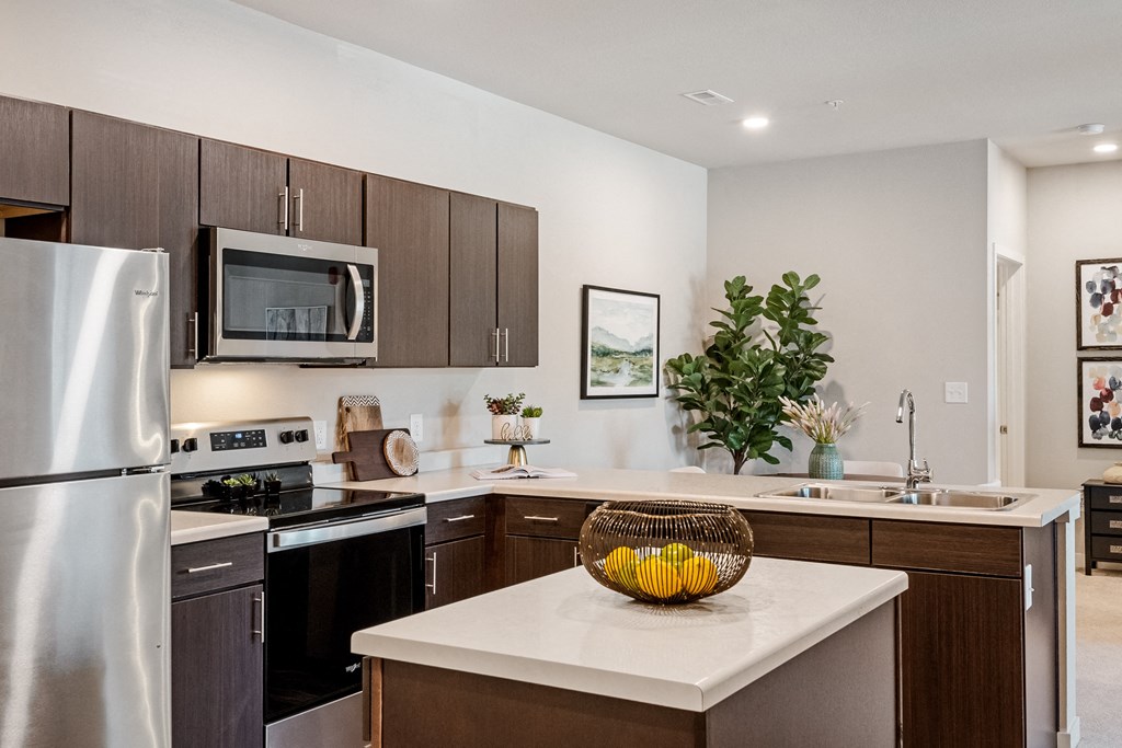 kitchen with stainless steel appliances  at Aventura at Wentzville, Missouri