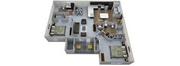 a 3d floor plan of a house with a bedroom and a living room