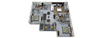 a 3d drawing of a floor plan with a bedroom and living room