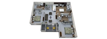 a 3d drawing of a floor plan with a bedroom and living room