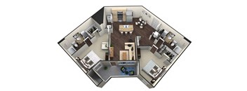 2Bed 2Bath B 2 Unit Floorplan at Aventura at Forest Park, St. Louis, MO