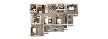 3 Bed 2 Bath 3D Floor Plan at Plantation Crossing, Lafayette, LA