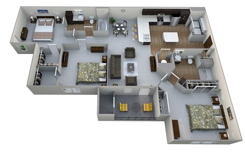 a 3d floor plan of a house with a bedroom and a living room