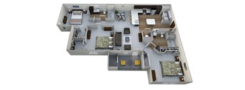 a 3d floor plan of a house with a bedroom and a living room