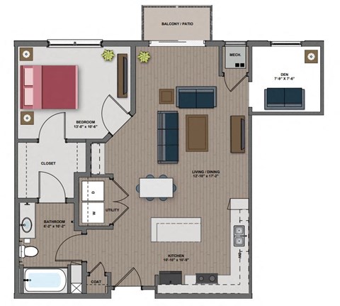 a floor plan of a residence with a bedroom and a living room at The Edison at Maple Grove, Maple Grove